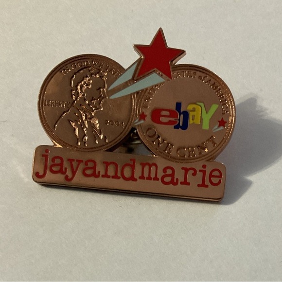 eBay Other - Ebay Live Jay and Marie Pennies Vintage Enamel Lapel Pin Copper Tone Collectible
